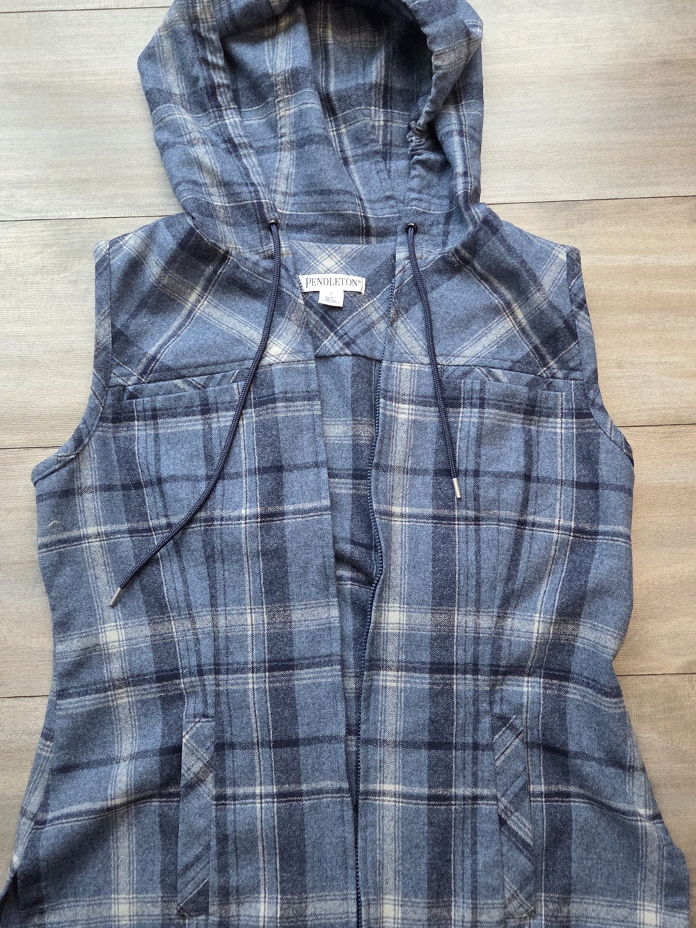 Pendleton Slate Blue Plaid Hooded Vest Size S